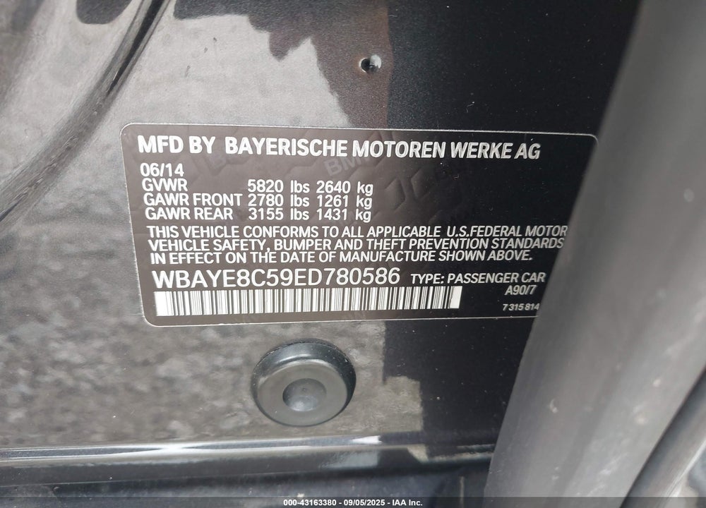 2014 BMW ALPINA B7 VIN: WBAYE8C59ED780586