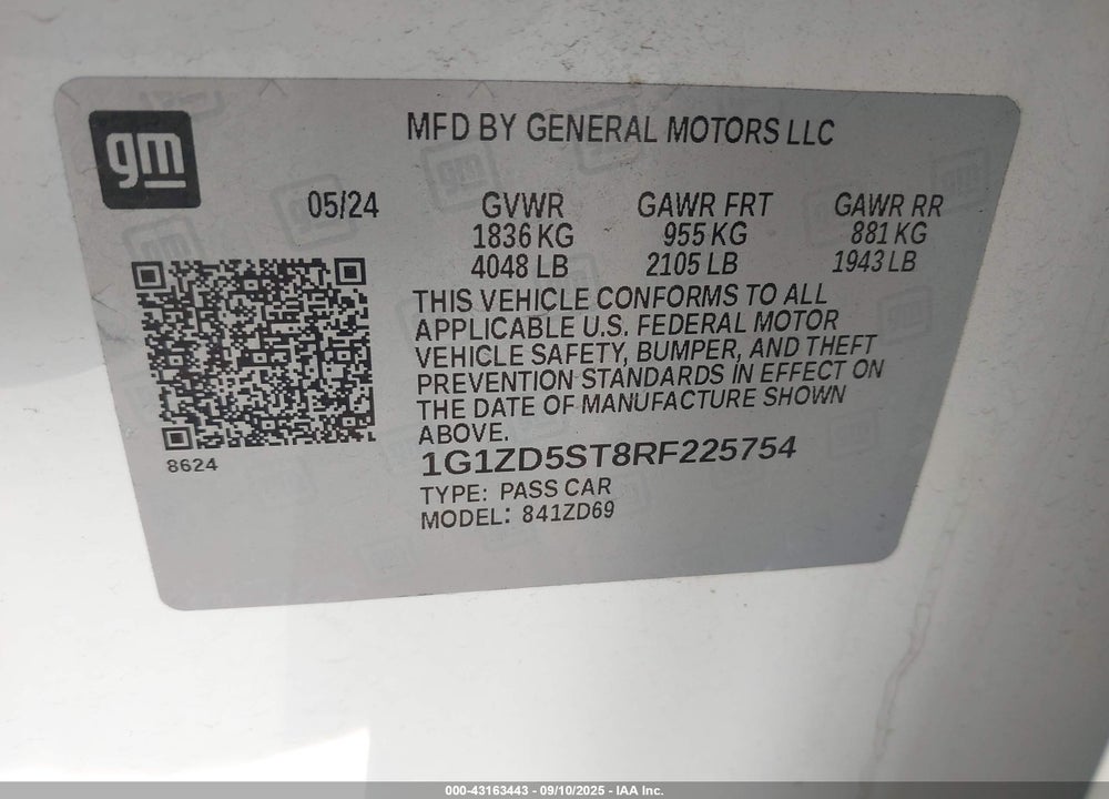 2024 CHEVROLET MALIBU FWD 1LT VIN: 1G1ZD5ST8RF225754