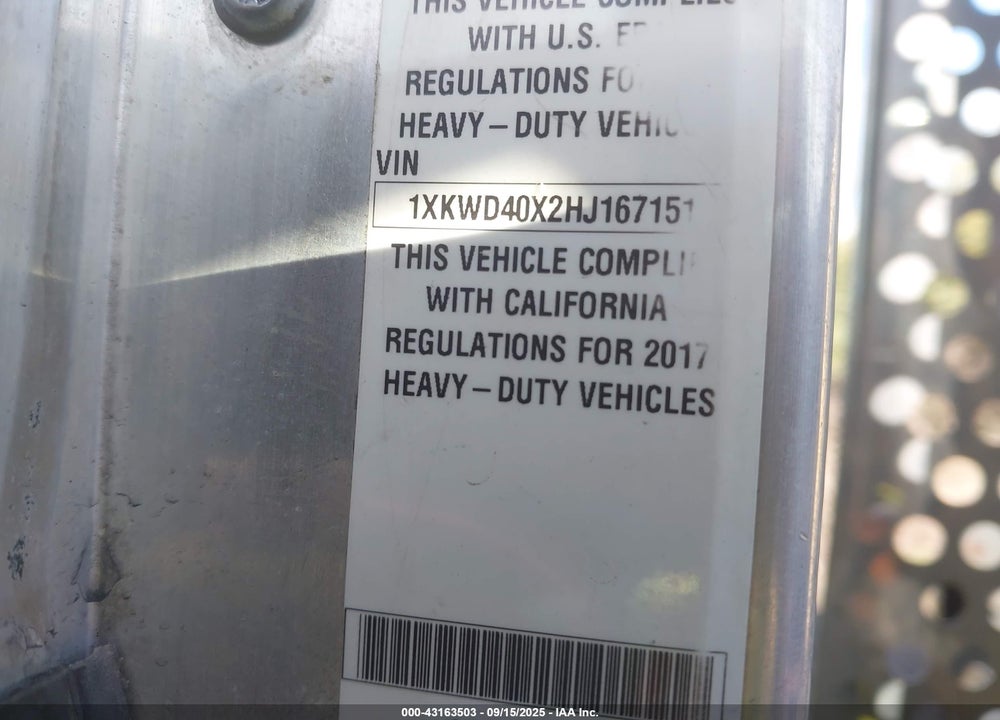 2017 KENWORTH W900 VIN: 1XKWD40X2HJ167151