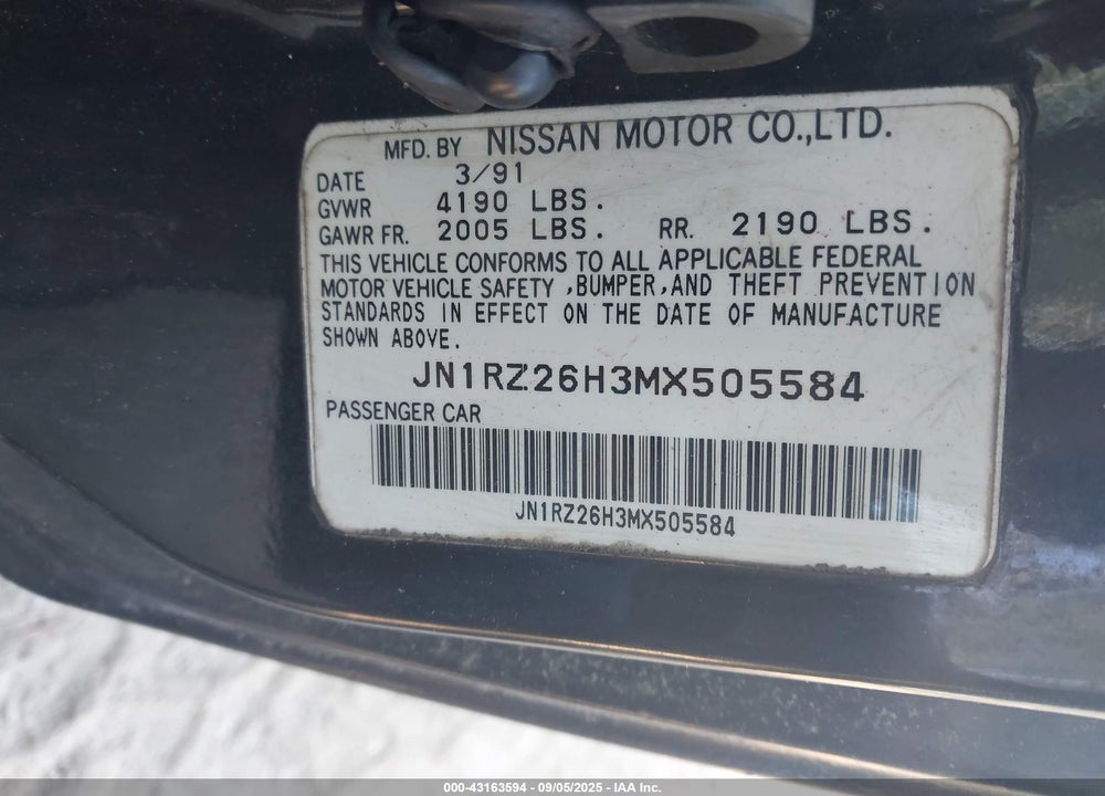 1991 NISSAN 300ZX 2+2 VIN: JN1RZ26H3MX505584