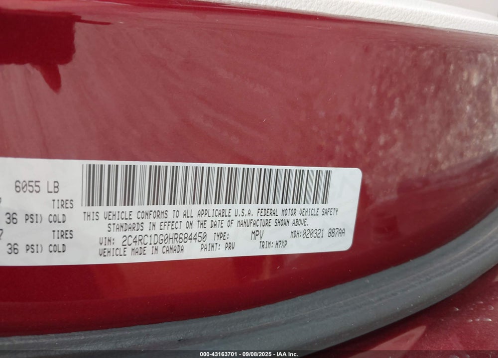 2017 CHRYSLER PACIFICA TOURING VIN: 2C4RC1DG0HR684450