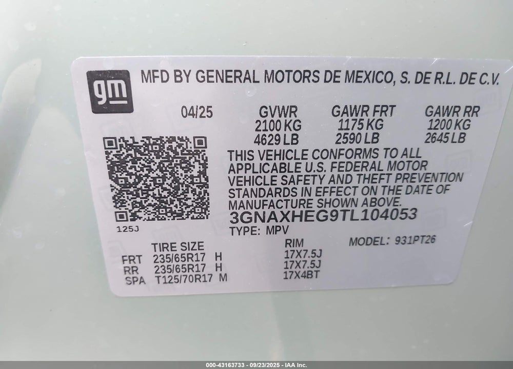 2026 CHEVROLET EQUINOX FWD LT VIN: 3GNAXHEG9TL104053