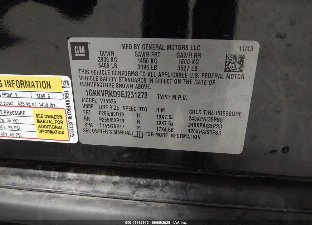 2014 GMC ACADIA VIN: 1GKKVRKD9EJ231273