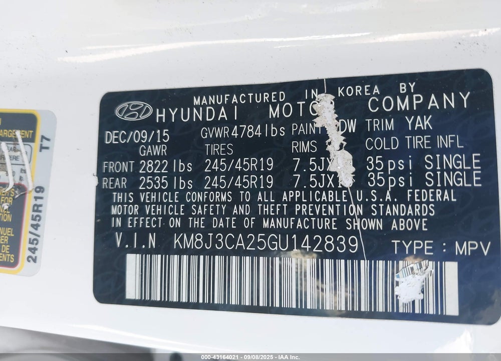 2016 HYUNDAI TUCSON LIMITED VIN: KM8J3CA25GU142839
