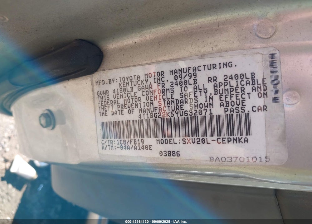 2000 TOYOTA CAMRY LE VIN: 4T1BG22K5YU632071