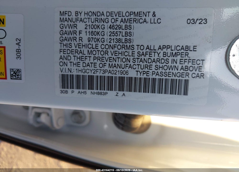 2023 HONDA ACCORD HYBRID SPORT-L VIN: 1HGCY2F73PA021906