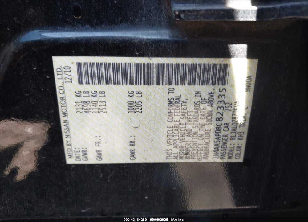 2011 NISSAN MAXIMA 3.5 S VIN: 1N4AA5AP0BC823335