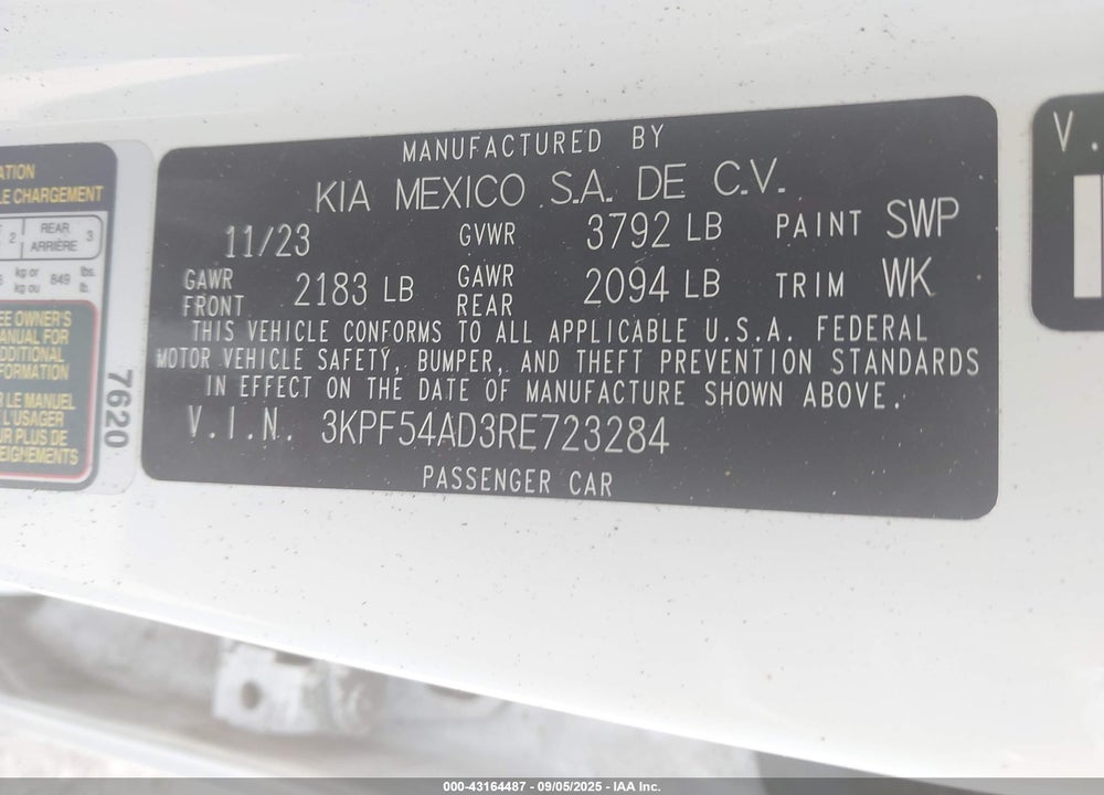 2024 KIA FORTE VIN: 3KPF54AD3RE723284