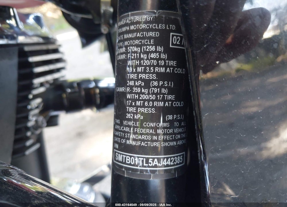 2010 TRIUMPH MOTORCYCLE THUNDERBIRD ABS VIN: SMTB01TL5AJ442385