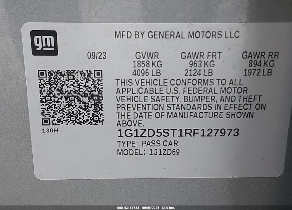 2024 CHEVROLET MALIBU VIN: 1G1ZD5ST1RF127973