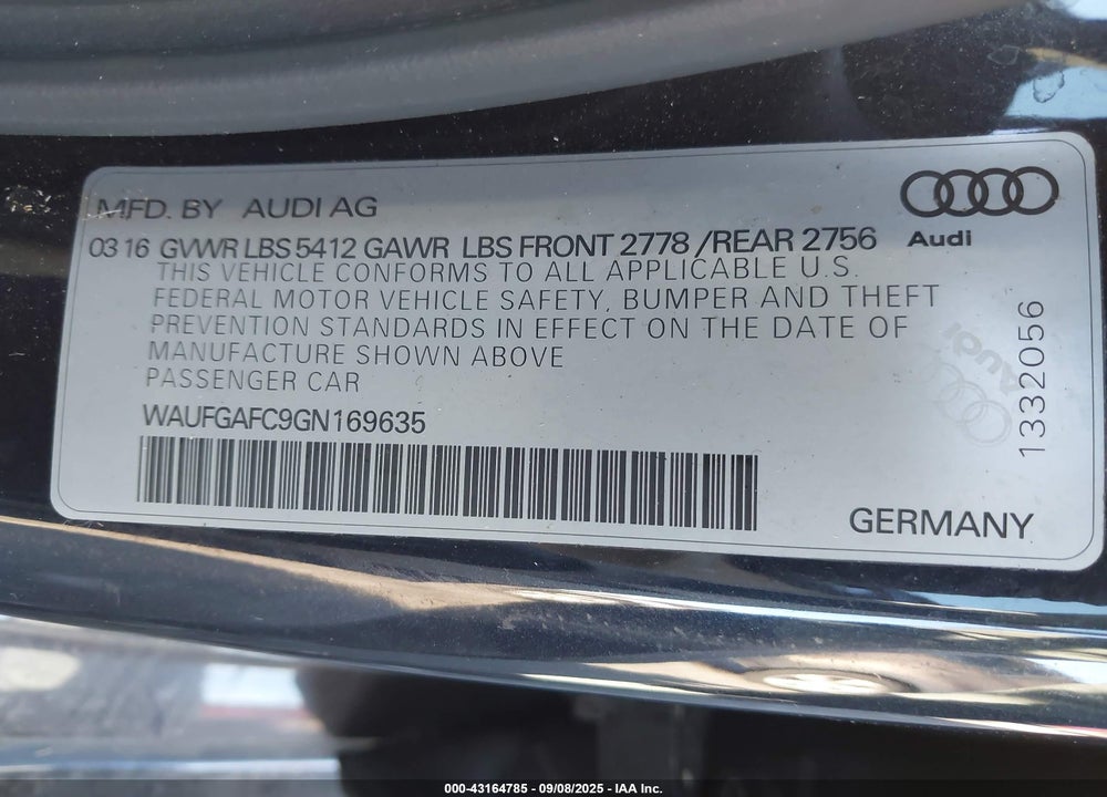 2016 AUDI A6 VIN: WAUFGAFC9GN169635