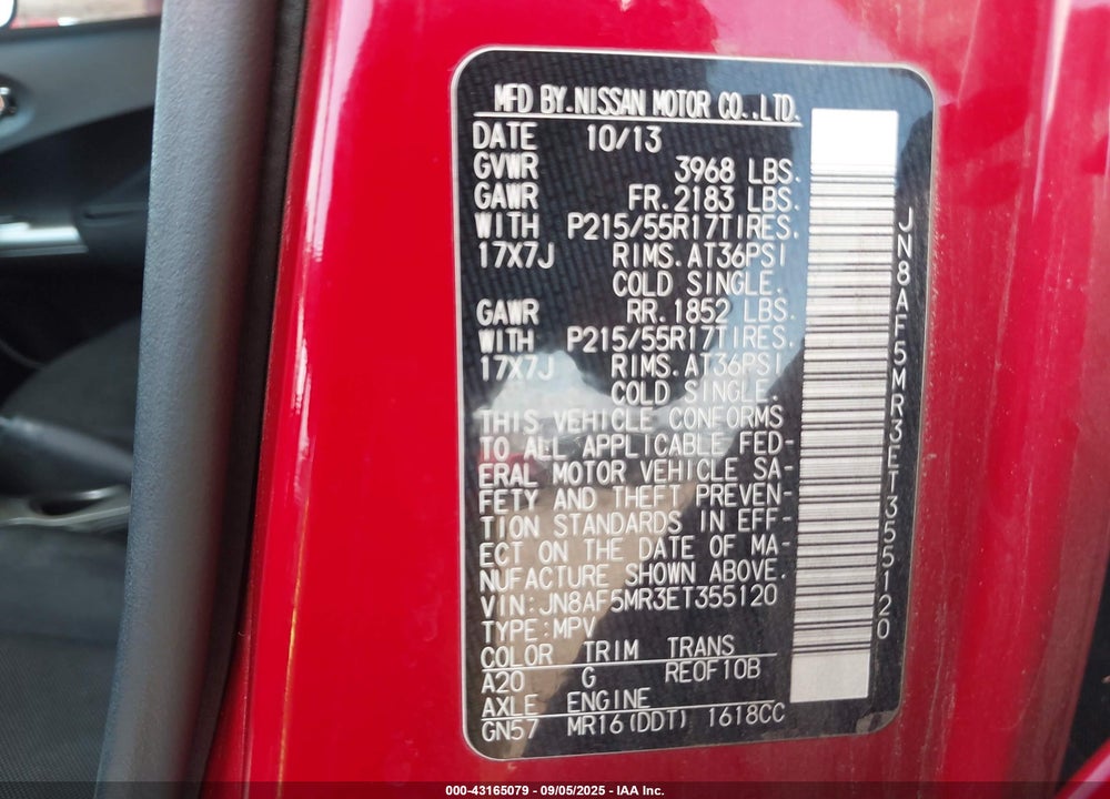 2014 NISSAN JUKE VIN: JN8AF5MR3ET355120