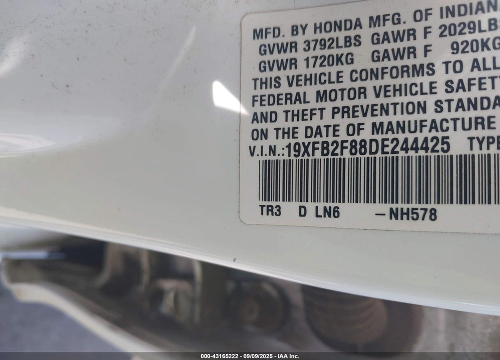 2013 HONDA CIVIC VIN: 19XFB2F88DE244425