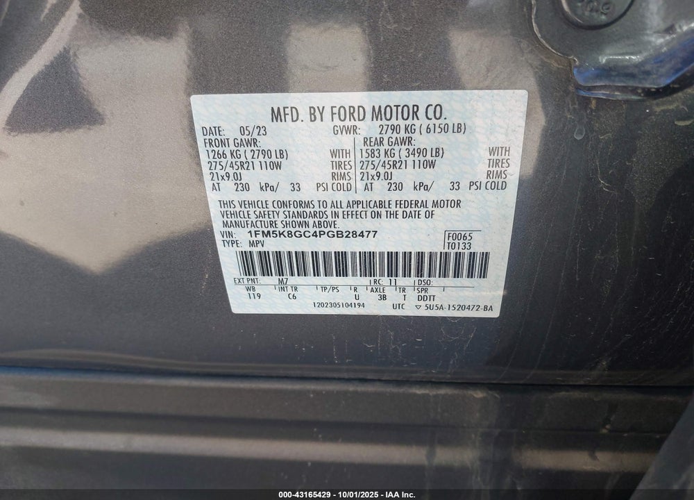 2023 FORD EXPLORER VIN: 1FM5K8GC4PGB28477