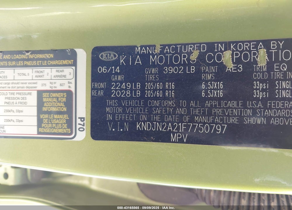 2015 KIA SOUL VIN: KNDJN2A21F7750797