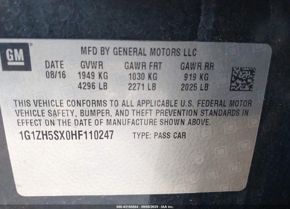 2017 CHEVROLET MALIBU VIN: 1G1ZH5SX0HF110247