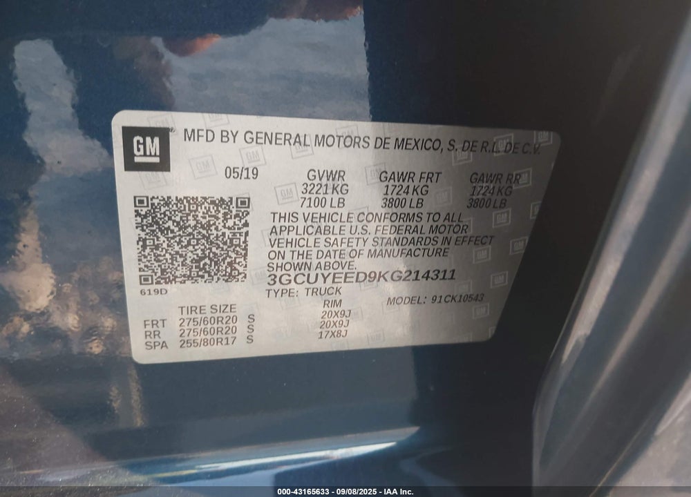 2019 CHEVROLET SILVERADO 1500 RST VIN: 3GCUYEED9KG214311