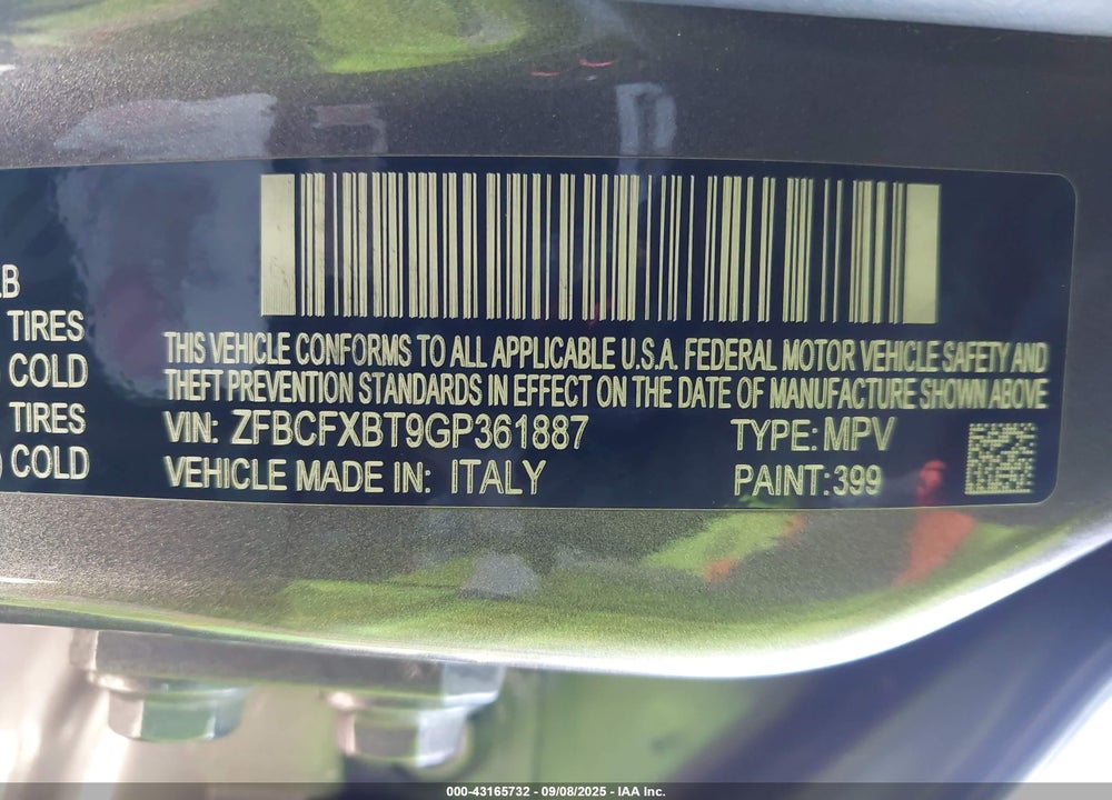 2016 FIAT 500X VIN: ZFBCFXBT9GP361887
