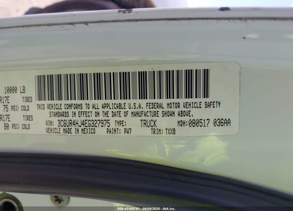 2014 RAM 2500 VIN: 3C6UR4HJ4EG327975