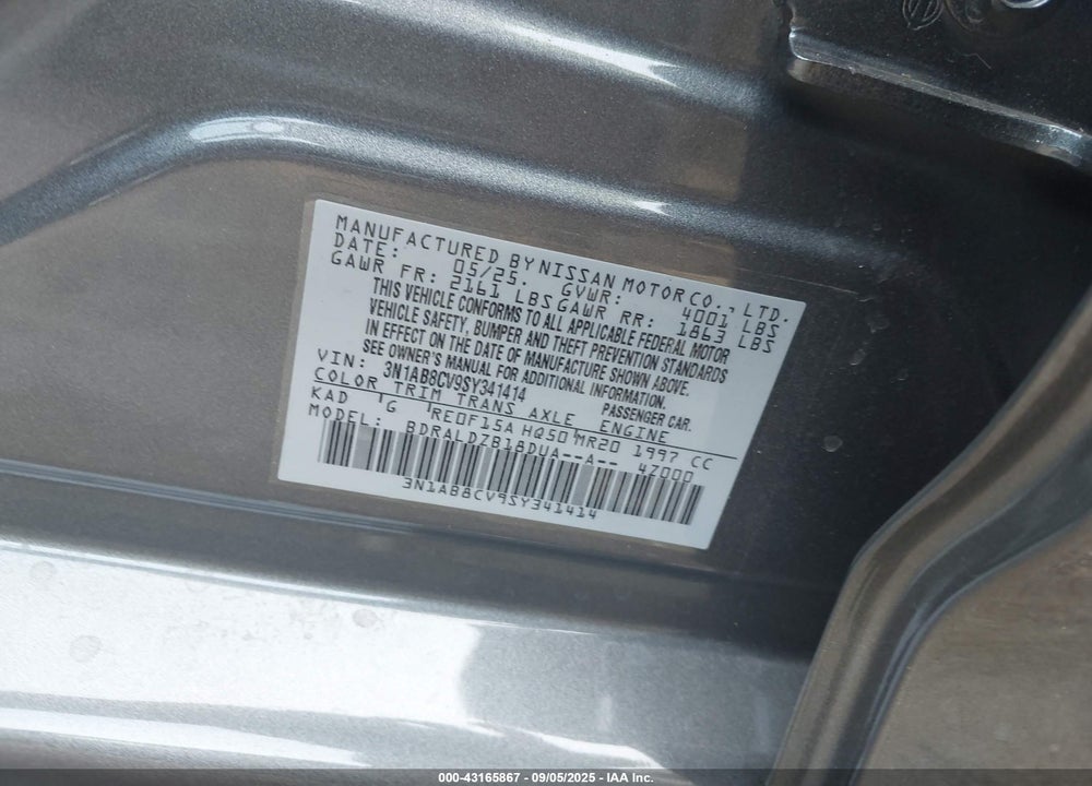 2025 NISSAN SENTRA VIN: 3N1AB8CV9SY341414