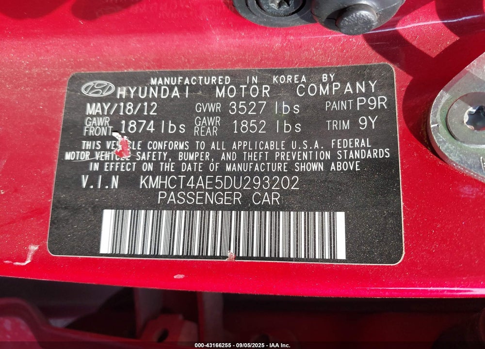 2013 HYUNDAI ACCENT VIN: KMHCT4AE5DU293202