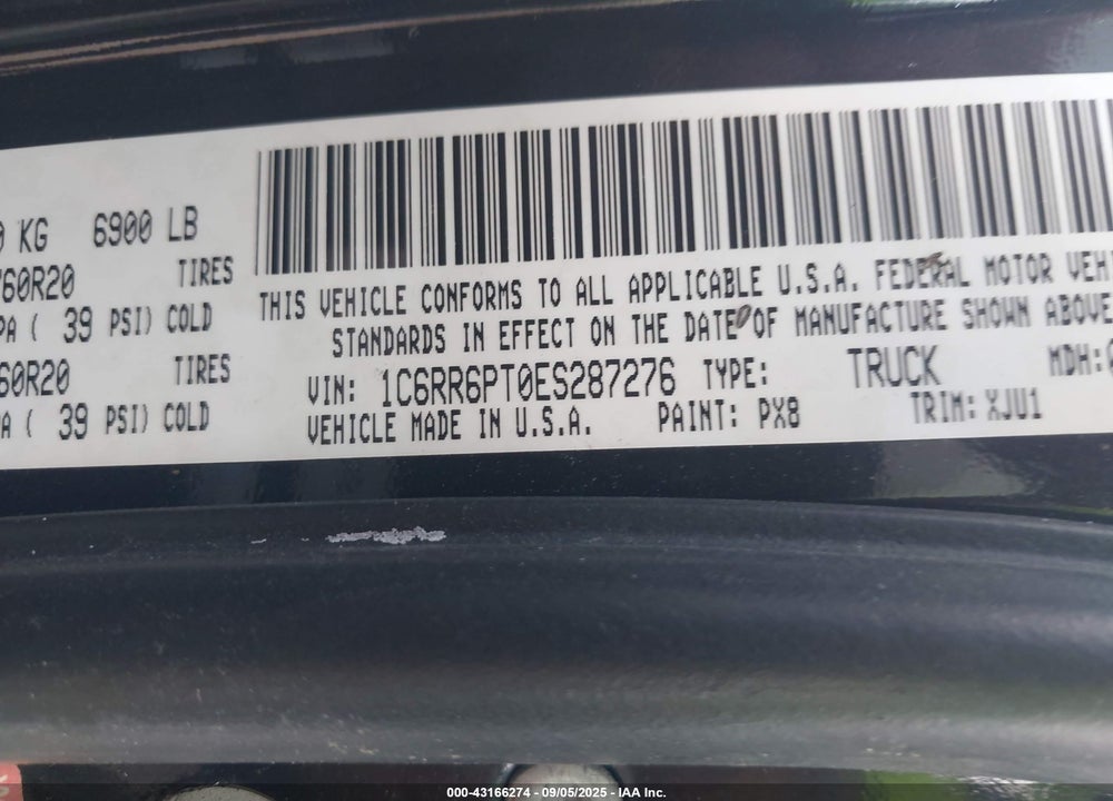 2014 RAM 1500 VIN: 1C6RR6PT0ES287276