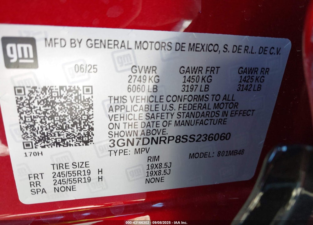 2025 CHEVROLET EQUINOX EV LT 2 VIN: 3GN7DNRP8SS236060