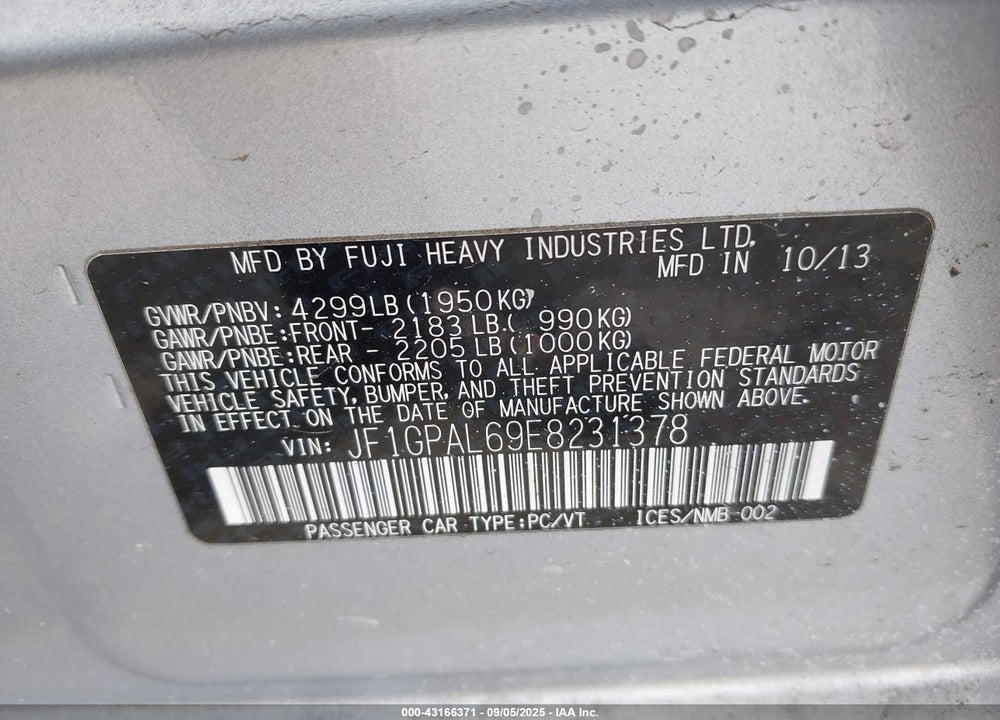 2014 SUBARU IMPREZA 2.0I SPORT PREMIUM VIN: JF1GPAL69E8231378