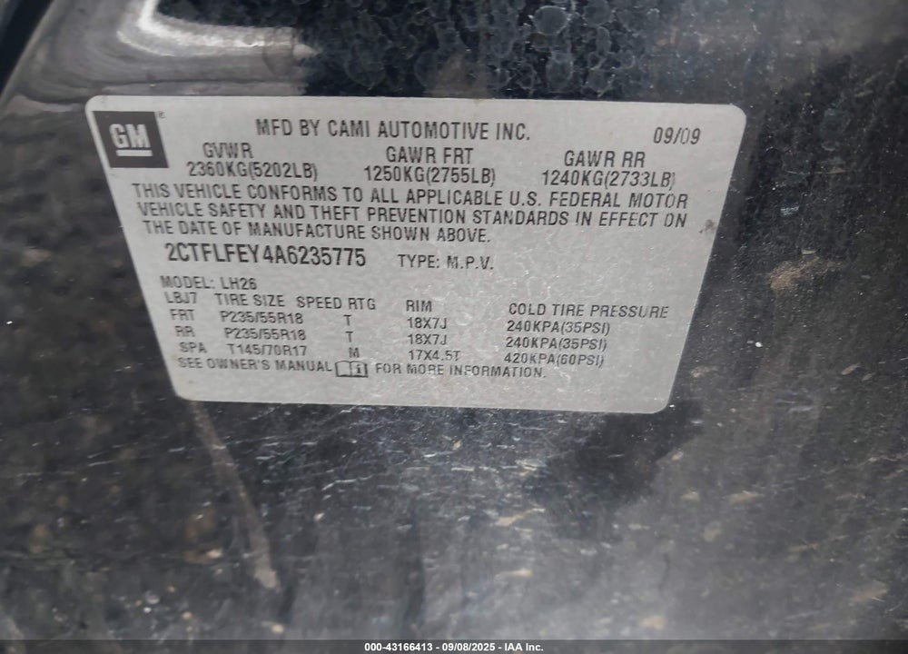 2010 GMC TERRAIN VIN: 2CTFLFEY4A6235775
