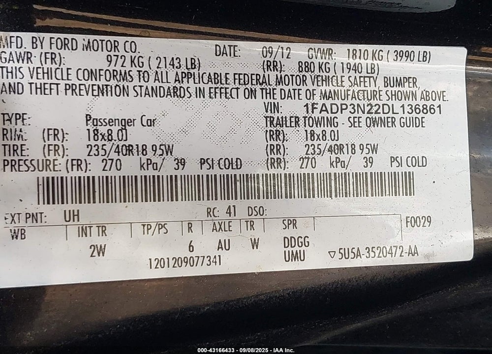 2013 FORD FOCUS VIN: 1FADP3N22DL136861