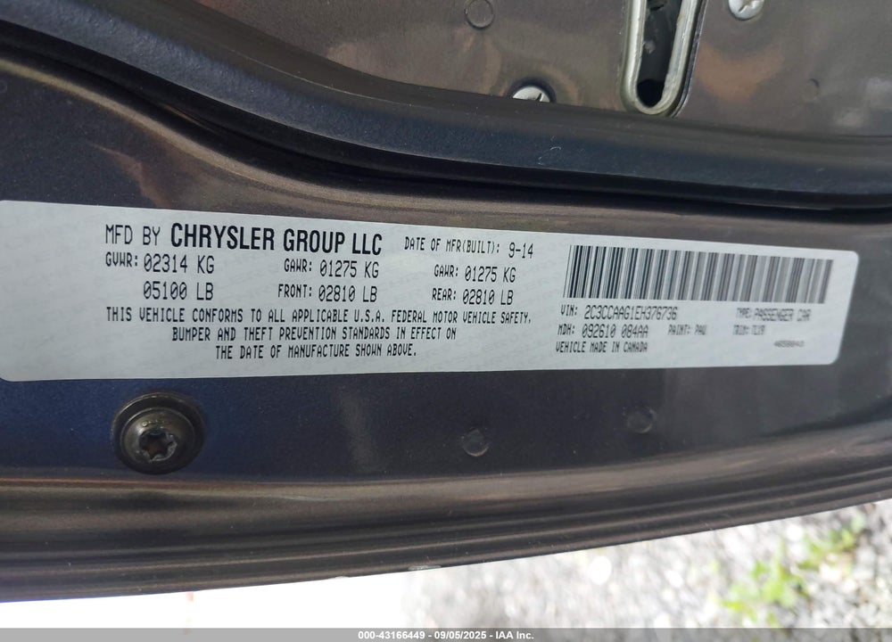 2014 CHRYSLER 300 VIN: 2C3CCAAG1EH376736