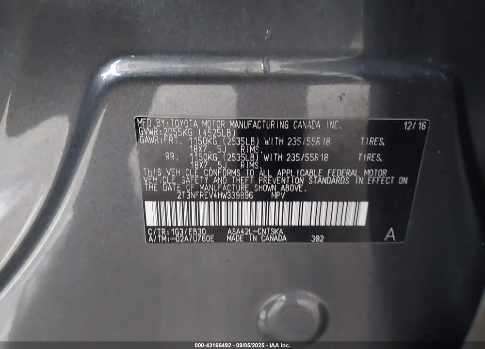 2017 TOYOTA RAV4 VIN: 2T3NFREV4HW339896