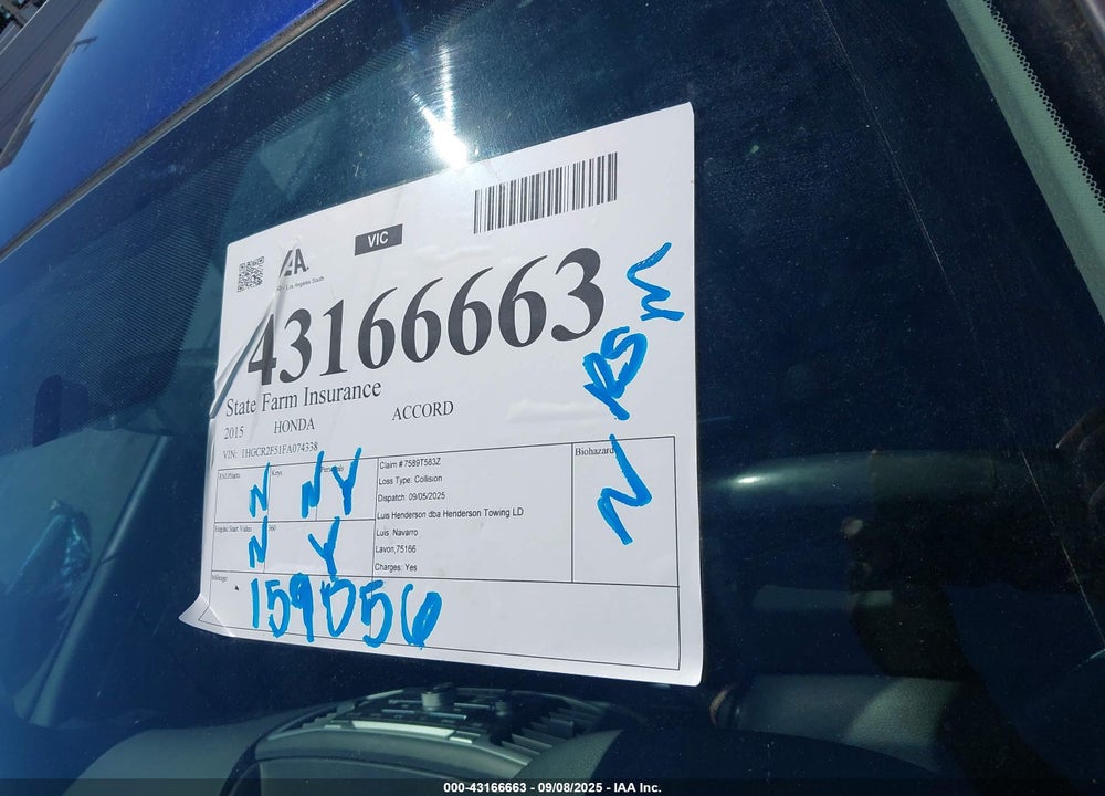 2015 HONDA ACCORD VIN: 1HGCR2F51FA074338