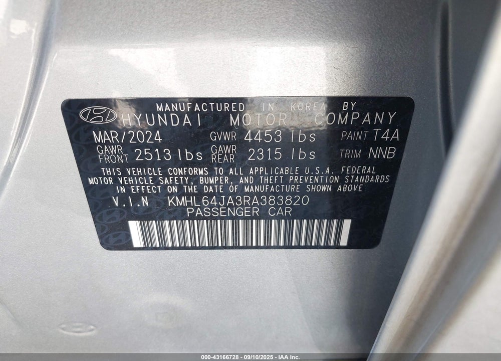 2024 HYUNDAI SONATA VIN: KMHL64JA3RA383820
