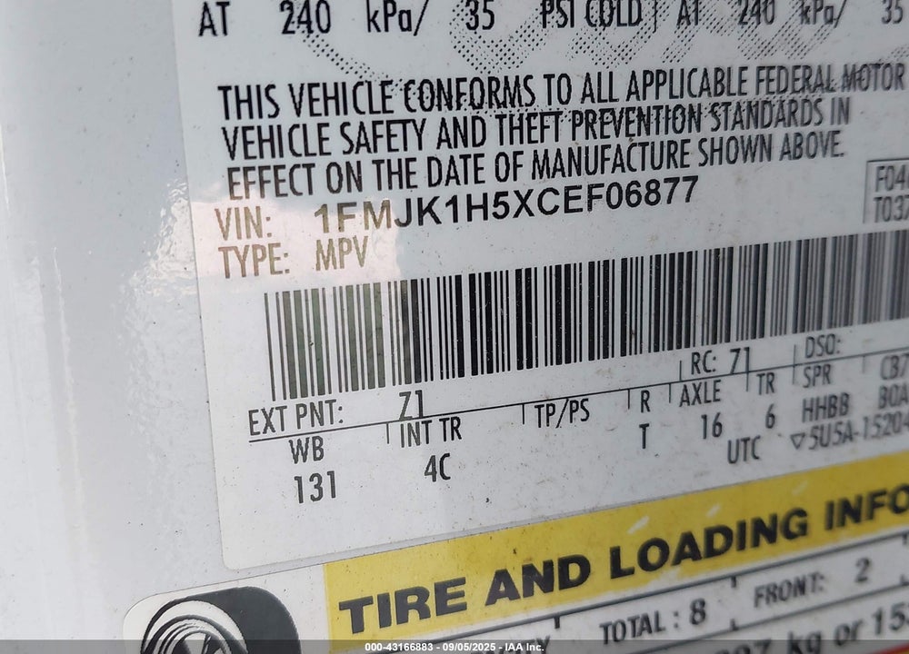 2012 FORD EXPEDITION VIN: 1FMJK1H5XCEF06877