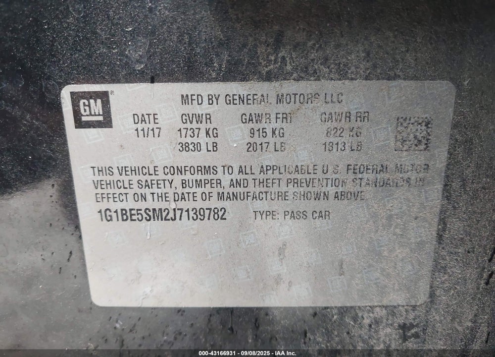 2018 CHEVROLET CRUZE VIN: 1G1BE5SM2J7139782