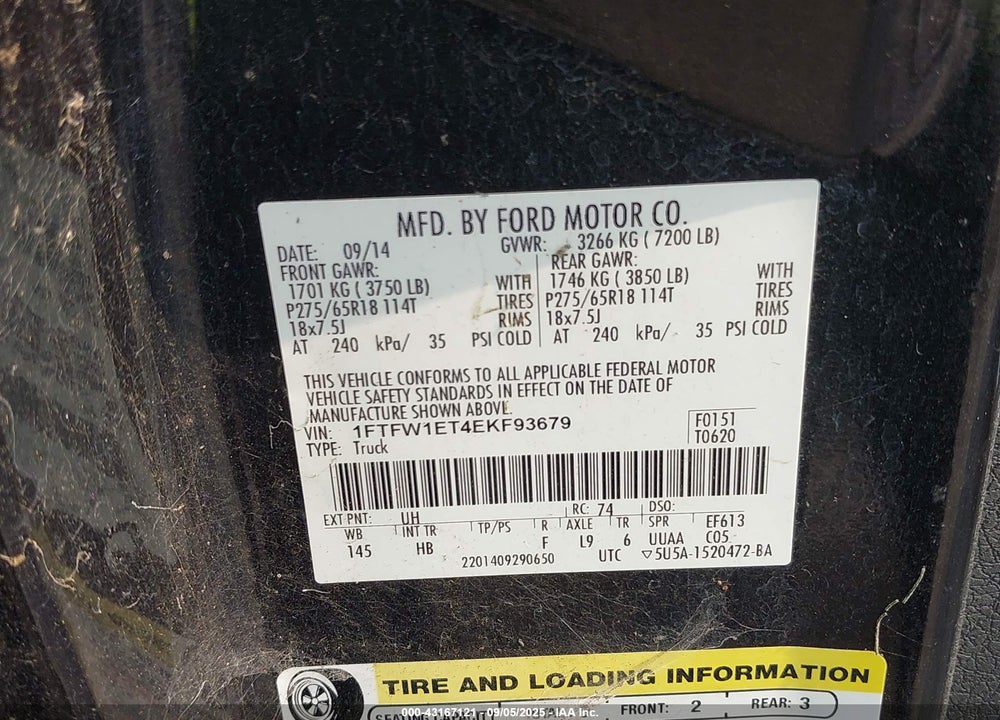 2014 FORD F-150 VIN: 1FTFW1ET4EKF93679