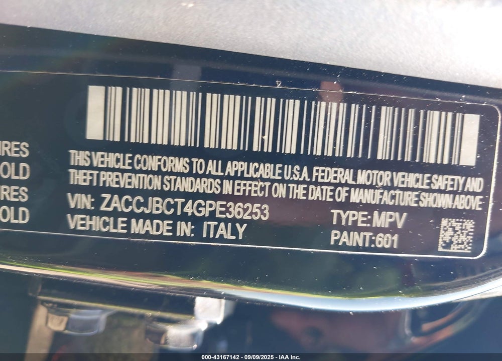 2016 JEEP RENEGADE VIN: ZACCJBCT4GPE36253