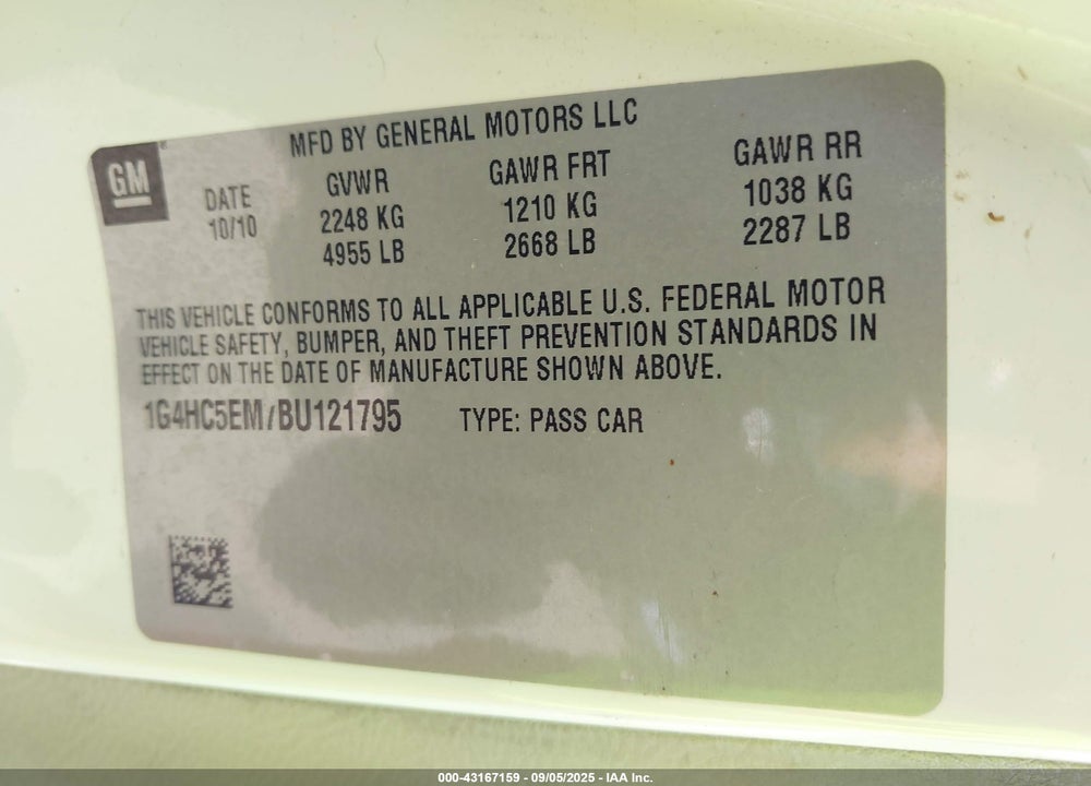 2011 BUICK LUCERNE CXL VIN: 1G4HC5EM7BU121795