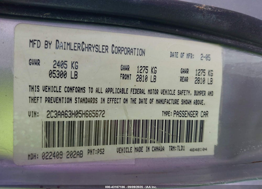 2005 CHRYSLER 300C VIN: 2C3AA63H05H665672
