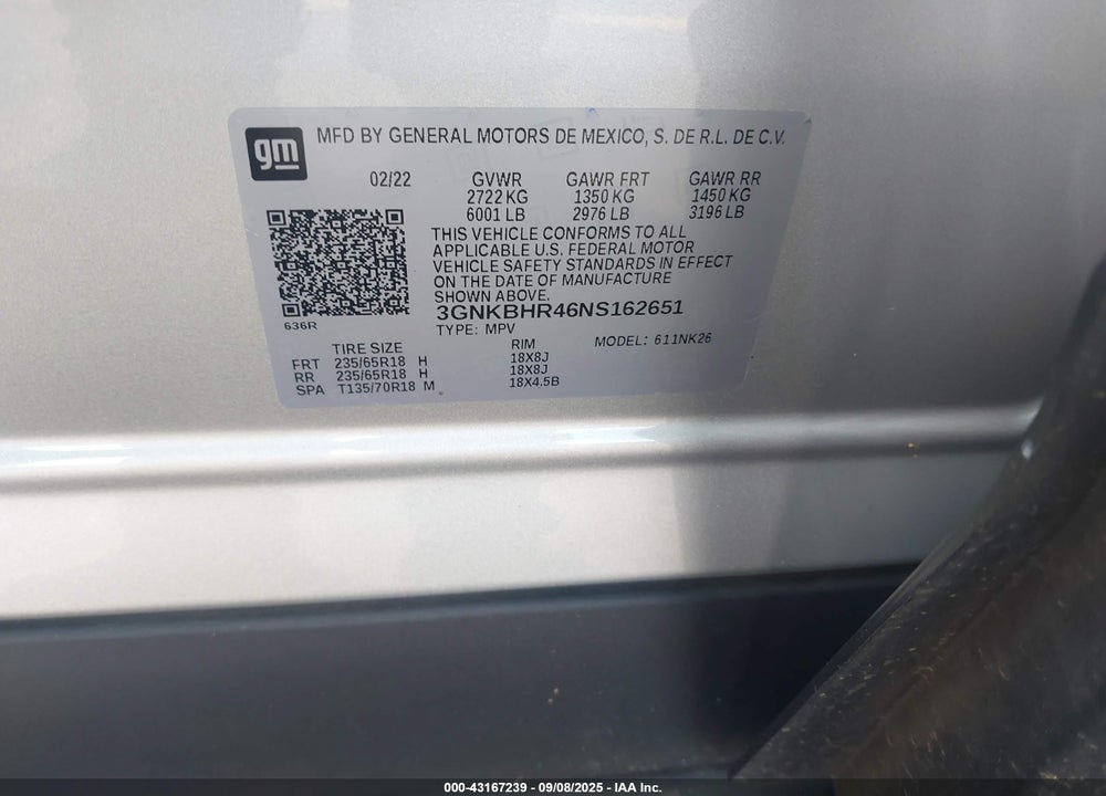 2022 CHEVROLET BLAZER VIN: 3GNKBHR46NS162651