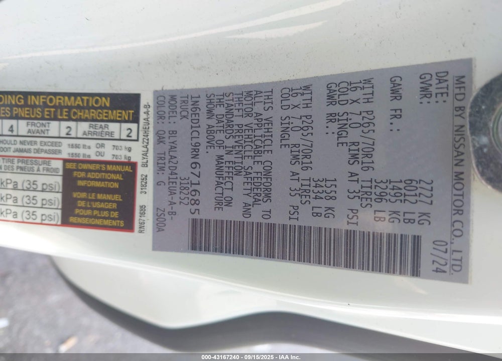 2024 NISSAN FRONTIER KING CAB S 4X2 VIN: 1N6ED1CL9RN671685