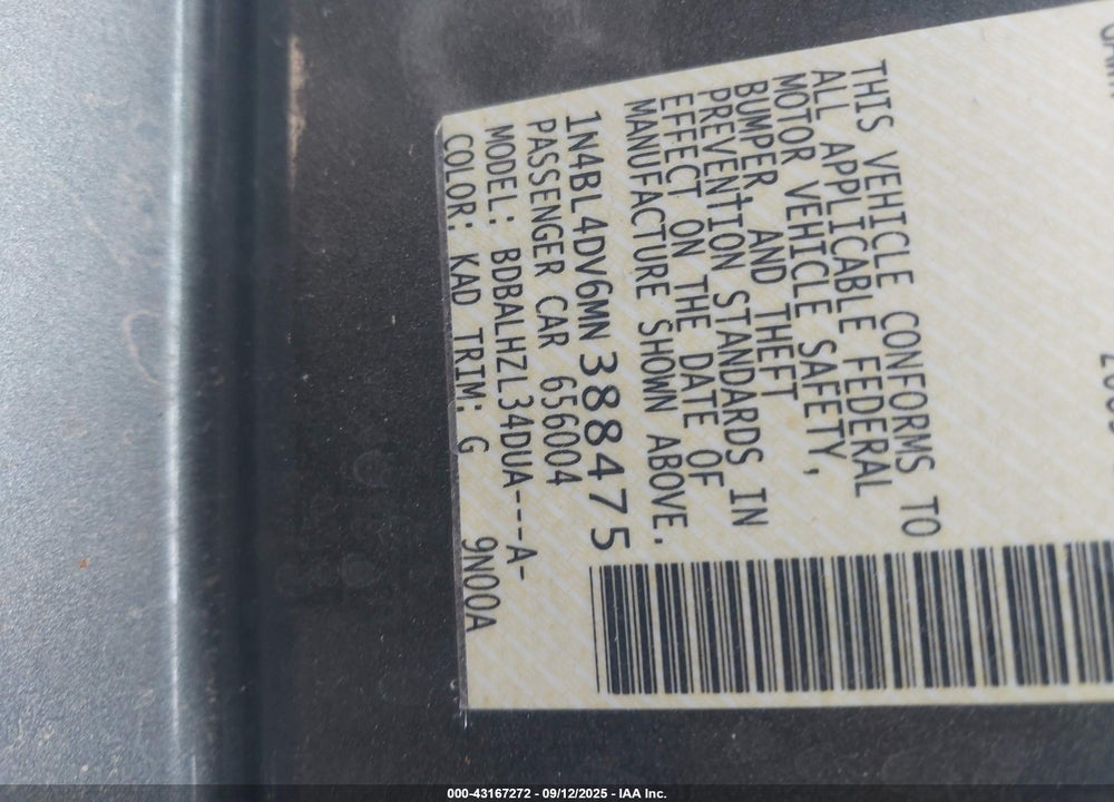 2021 NISSAN ALTIMA VIN: 1N4BL4DV6MN388475