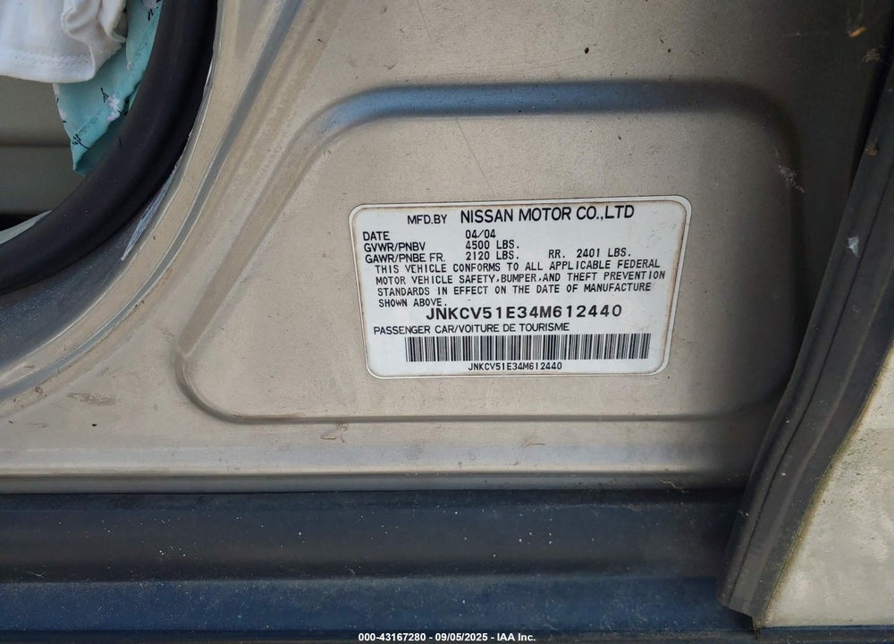 2004 INFINITI G35 VIN: JNKCV51E34M612440