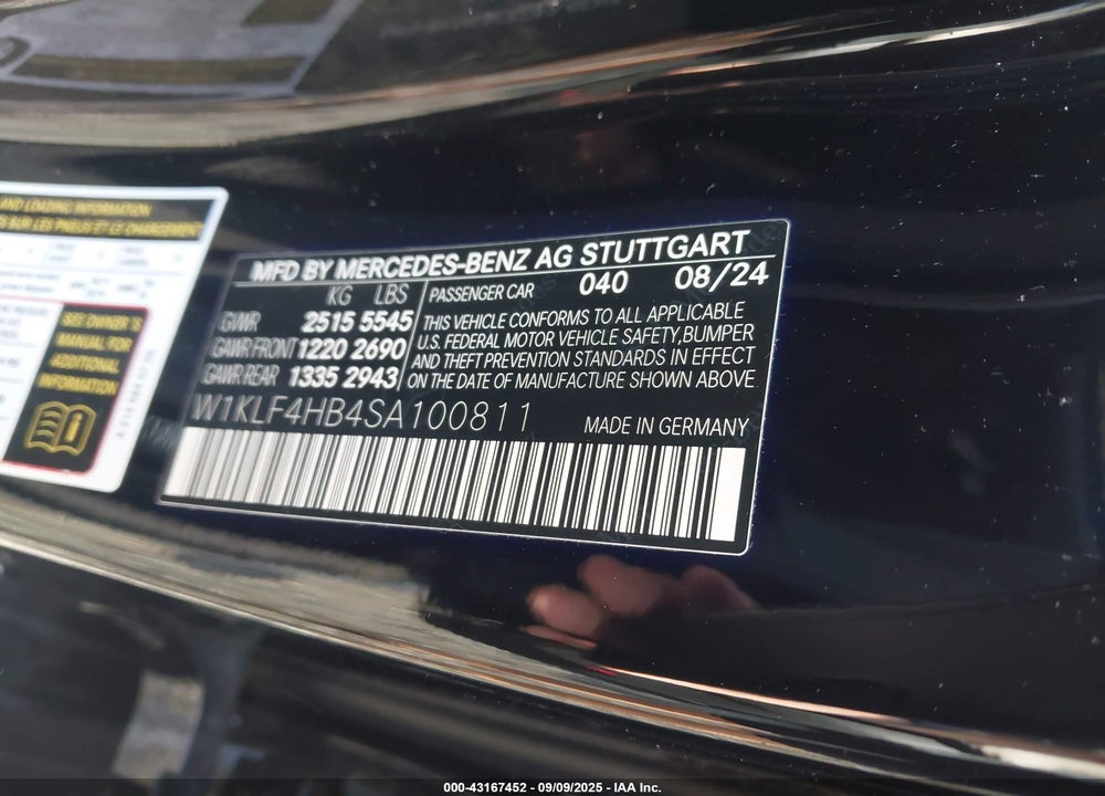 2025 MERCEDES-BENZ E-CLASS VIN: W1KLF4HB4SA100811