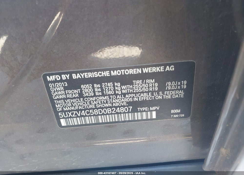 2013 BMW X5 VIN: 5UXZV4C58D0B24807