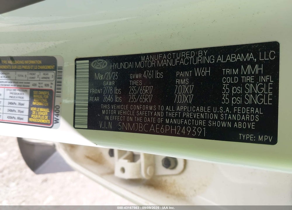 2023 HYUNDAI TUCSON VIN: 5NMJBCAE6PH249391