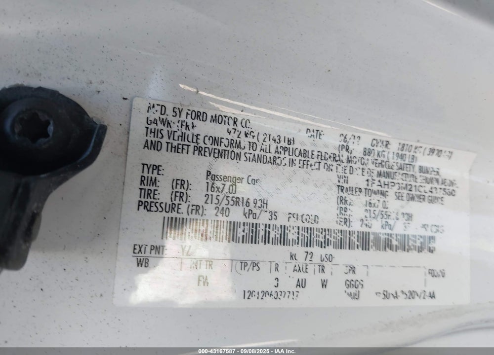 2012 FORD FOCUS VIN: 1FAHP3M21CL437560