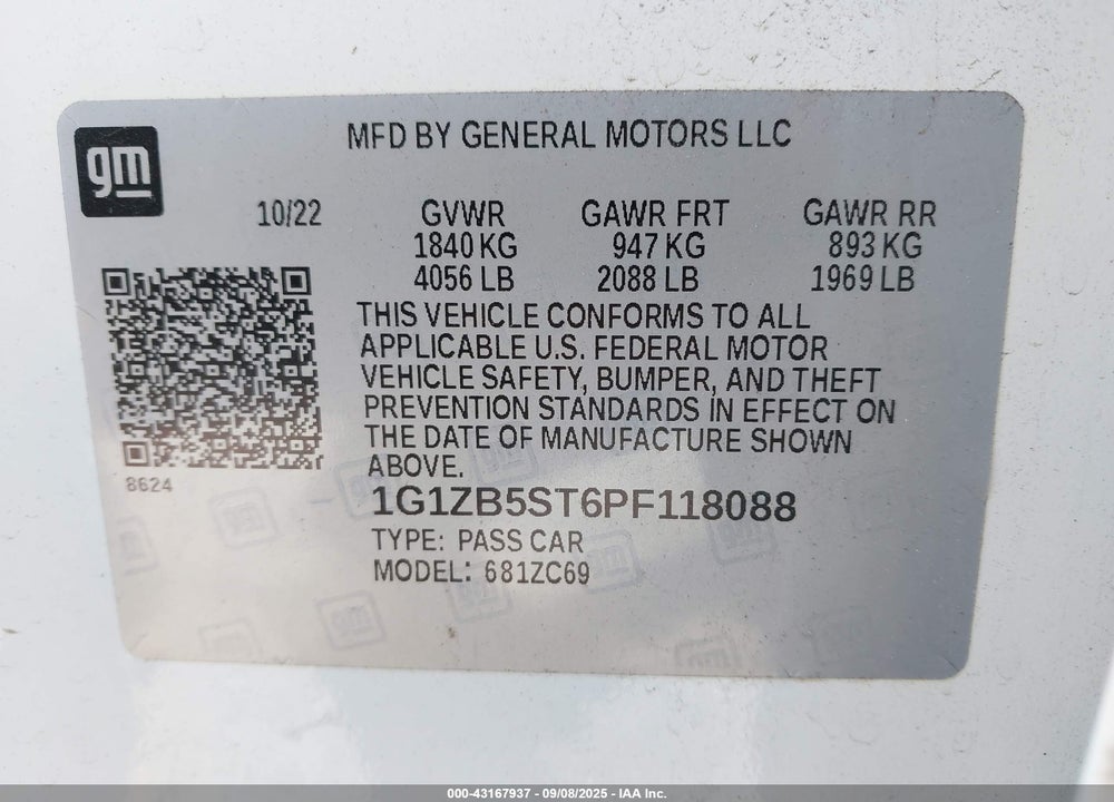 2023 CHEVROLET MALIBU VIN: 1G1ZB5ST6PF118088