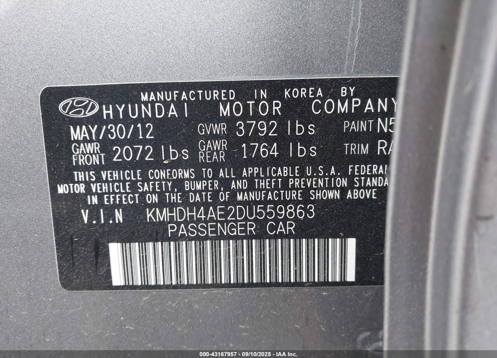 2013 HYUNDAI ELANTRA GLS VIN: KMHDH4AE2DU559863